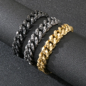Men's hammered stainless steel Cuban link bracelets in gold, silver, and black metal