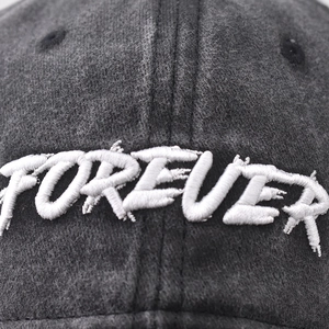 Faded cotton baseball cap with 3D white Forever embroidery and vintage wash texture