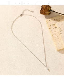 Detail of silver S925 necklace featuring a marquise-cut moissanite pendant and lobster clasp