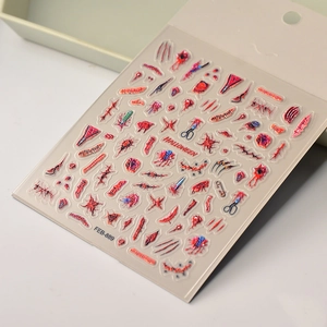 Macro detail of 3D Halloween scar nail stickers with realistic blood and wound designs