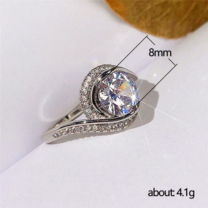 Anillo de boda plateado trenzado con circón de 8mm y pavé de diamantes, 4.1g