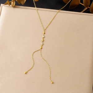 Collier en Y élégant en acier inoxydable doré avec étoiles brillantes et pendentifs