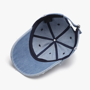 Adjustable light blue washed denim baseball cap with premium breathable cotton structure