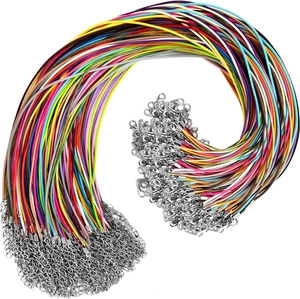 Colorful 1.5mm waxed necklace cords with silver lobster clasp and extension chain