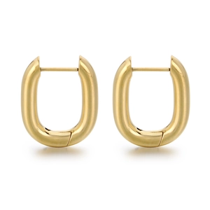 Minimalist golden U-shaped stainless steel hoop earrings with polished metallic finish