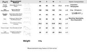 Tableau des tailles pour tailleur ajusté femme avec mesures et détails du tissu