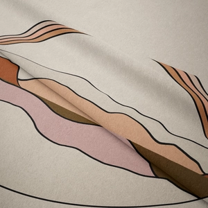 Close-up of bohemian wall tapestry showing soft fabric texture and abstract earth tone patterns