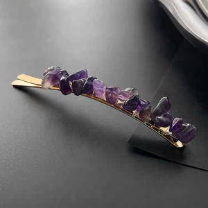 Natural purple crystal hair clip with gold wire wrapping and irregular amethyst stones