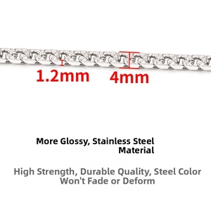 Macro shot of 4mm wide and 1.2mm thick stainless steel flat curb chain link detail