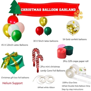 Complete Christmas balloon garland kit with latex balloons, foil props, and setup tools