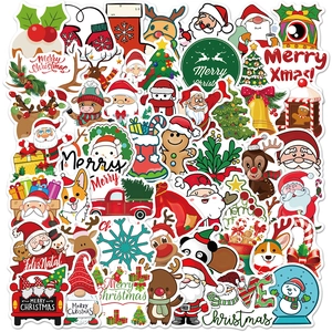 Assorted 50pcs Christmas cartoon stickers featuring Santa and reindeer for DIY decoration