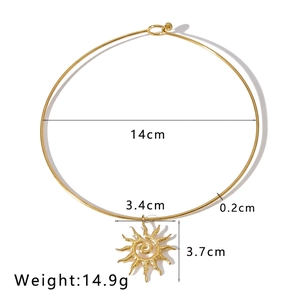 Detail view of 18k gold plated choker featuring a sun pendant with size measurements