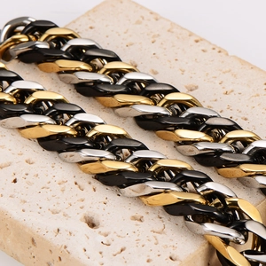 Collane a maglia cubana tricolore in acciaio inossidabile oro, argento e nero