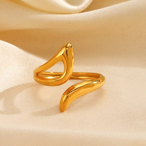 Minimalist gold open ring with a sculptural hollow geometric design and mirror finish