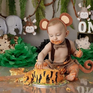 Baby monkey party costume set with ears headband bow tie and tail for first birthday celebration