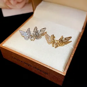 Exquisite hollow butterfly ear cuffs with sparkling zircons in a premium gift box