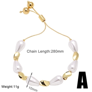 Detail view of pearl bracelet showing 280mm chain length and 11g weight specs