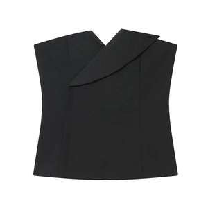Haut Court Bustier Revers Asymétrique Coupe Slim Fermeture Éclair Dos Polyester Couleur Unie Sexy Femmes