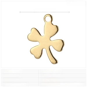 Détail macro d'un pendentif trèfle en acier inoxydable doré 13x10mm avec dimensions