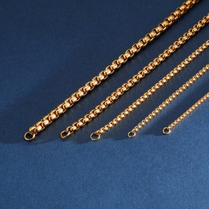 Gold plated stainless steel square pearl box chain bracelets in five various sizes