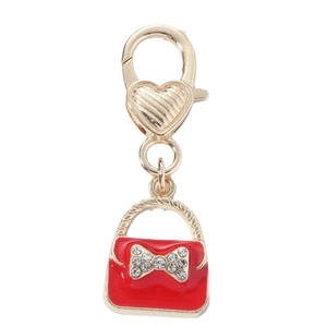 Fashion handbag keychain with red enamel and sparkling rhinestones for women
