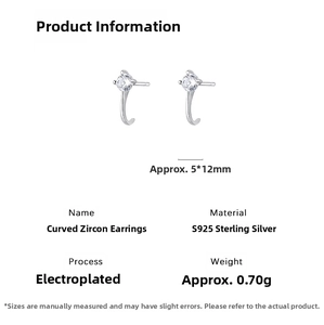 Detailed product specifications for S925 sterling silver arc zircon stud earrings