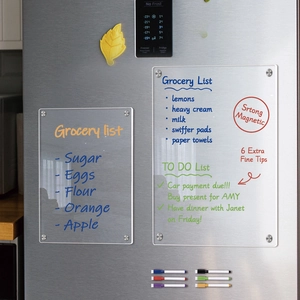 Clear acrylic magnetic weekly planner for fridge with 6 colored markers set