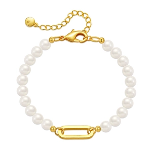 French Retro Artificial Pearl Bracelet White Shell Artificial Pearls 18K Gold Plated Alloy Oval Link Elegant Adjustable Jewelry For Women