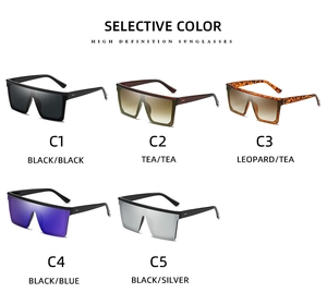 Vue détaillée de lunettes de soleil carrées oversize en cinq coloris de monture et verres