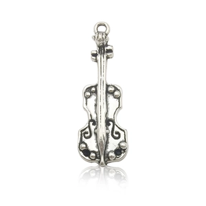 Vintage silver violin charm pendant with intricate carved details for DIY jewelry making