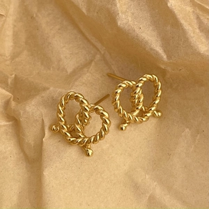 Minimalist 925 sterling silver gold twisted knot heart stud earrings in pretzel style