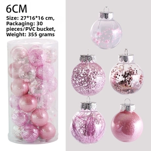 Detailed 6cm pink Christmas ball set with sequins and beads in a transparent box