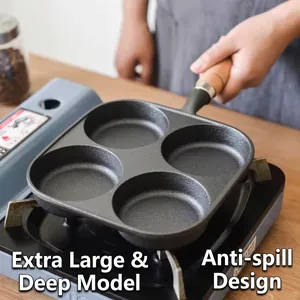 Gusseisen Mehrloch Spiegelei Pfanne Antihaft Pfannkuchen Pfanne Holzgriff Gas Induktion Burger Maker