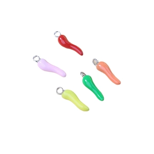 Set of five colorful chili pepper charms in red, pink, orange, green and yellow for DIY jewelry