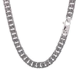 Retro punk style thick link chain necklace in silver stainless steel with S-pattern texture