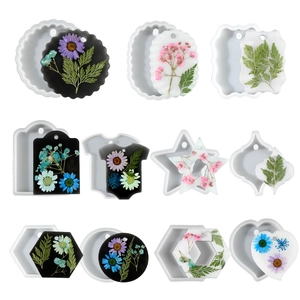 Silicone molds for geometric resin pendants with dried flowers and epoxy resin designs