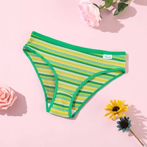 Slip da donna in cotone a costine traspirante con strisce verdi gialle e bianche