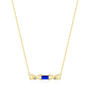 S925 sterling silver vine necklace with a blue rectangular stone and gold plating