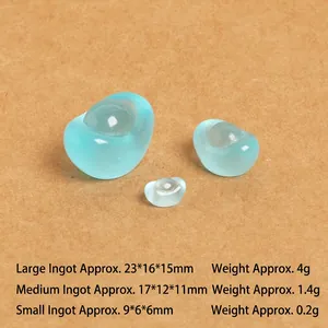Three sizes of glowing resin gold ingot ornaments with precise weight and dimension details
