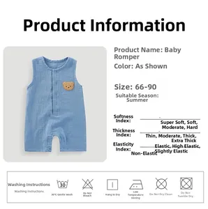 Macro shot of breathable cotton baby romper featuring a cute bear embroidery patch