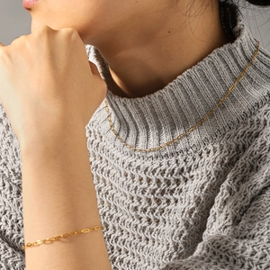 Ensemble collier et bracelet maille trombone en acier inoxydable plaqué or 18 carats