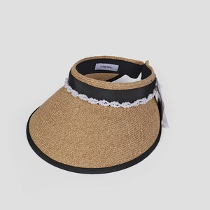 Cappello Visiera Donna Paglia Carta Tesa Larga Protezione UV Elegante Nastro Künstliche Perle Sintetiche Pieghevole Spiaggia