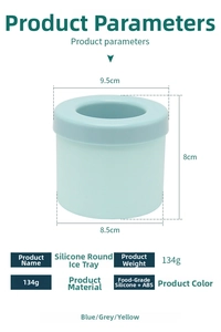 Blue silicone cylinder ice lattice mold with specific dimensions 9.5x8.5x8cm