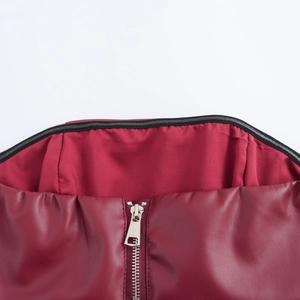 Tenue sexy en cuir PU bordeaux pour femme avec fermeture éclair en métal et bande élastique