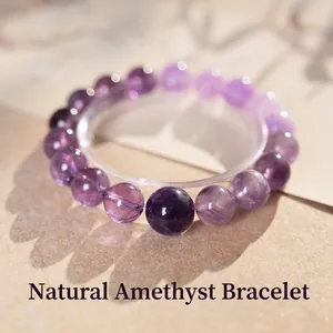 Natur Amethyst Perlenarmband Heilkristall Stein Runde Edelsteine Schmuck Für Damen Elegant Modisch Minimalistisch