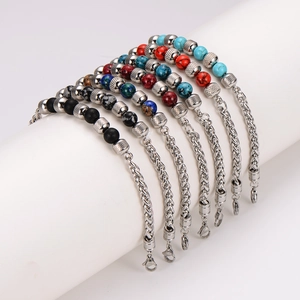 Men's stainless steel dragon chain bracelet with tiger eye beads on a white pedestal
