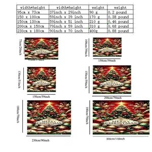 Detailed size chart for Christmas wall tapestry showing dimensions and weight specifications