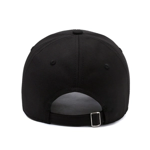 Men's minimalist black baseball cap with adjustable silver metal buckle on the back