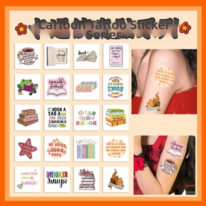 Close-up of waterproof cartoon book reading temporary tattoo stickers for arms