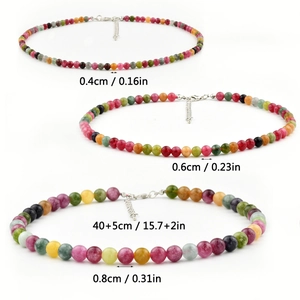 Three sizes of vintage tourmaline beaded necklaces 0.4cm to 0.8cm on white background